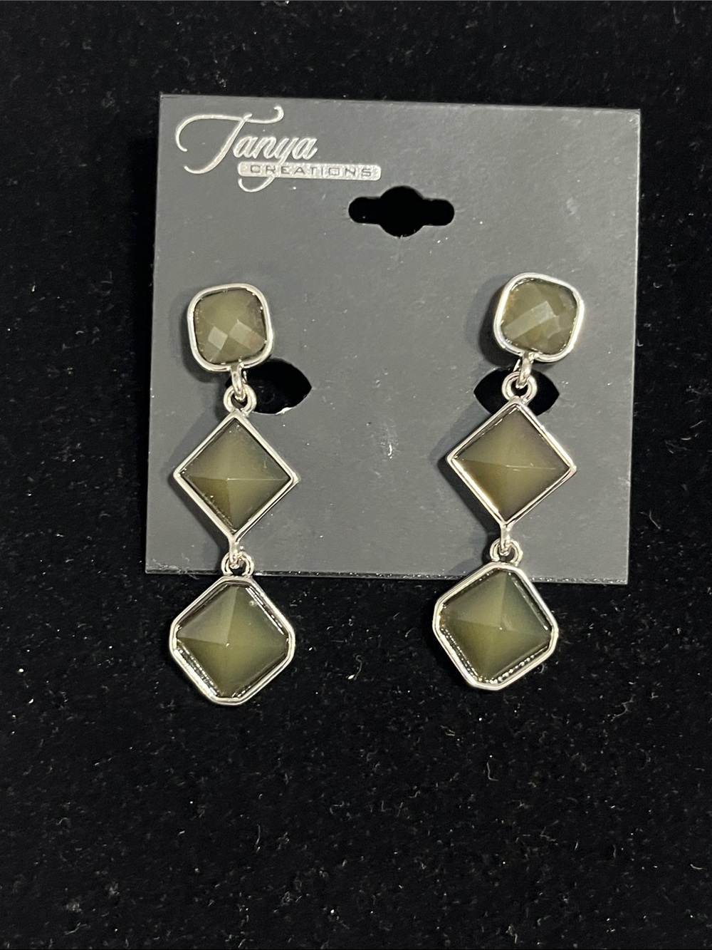 Olive Green Triple-Drop Clip Earrings